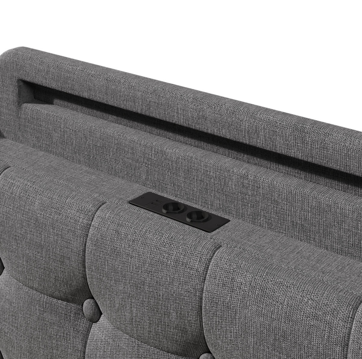 ČALOUNĚNÁ postel 140/200 cm z lnu šedá s LED osvětlením a hydraulickým úložným prostorem - šedá, textil (140/200cm) - BEAOK