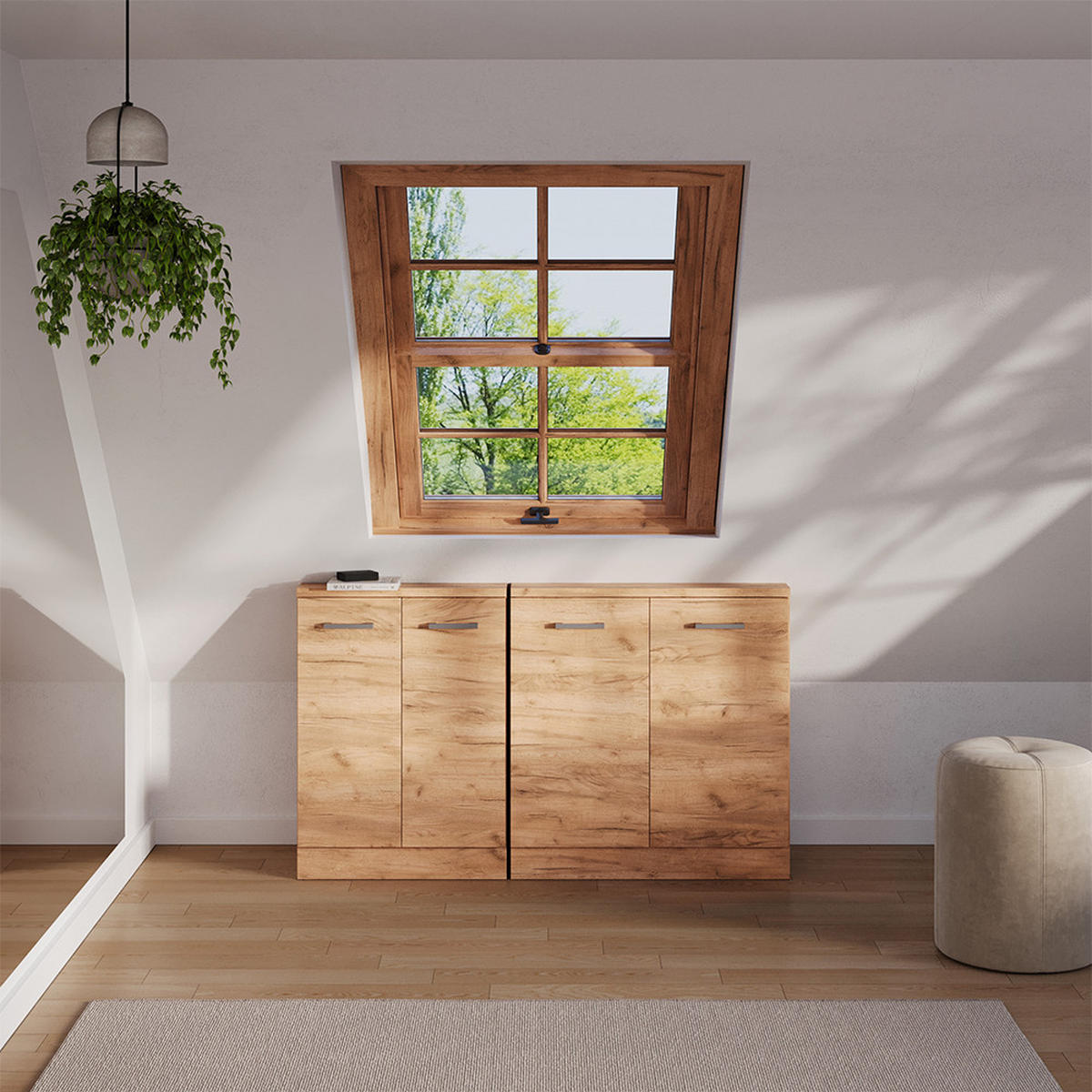DACHSCHRÄGENSCHRANK-SET Rion Goldkraft Eiche 2er Set - Honigeiche, Holzwerkstoff (140/81.6/46cm) - Vicco
