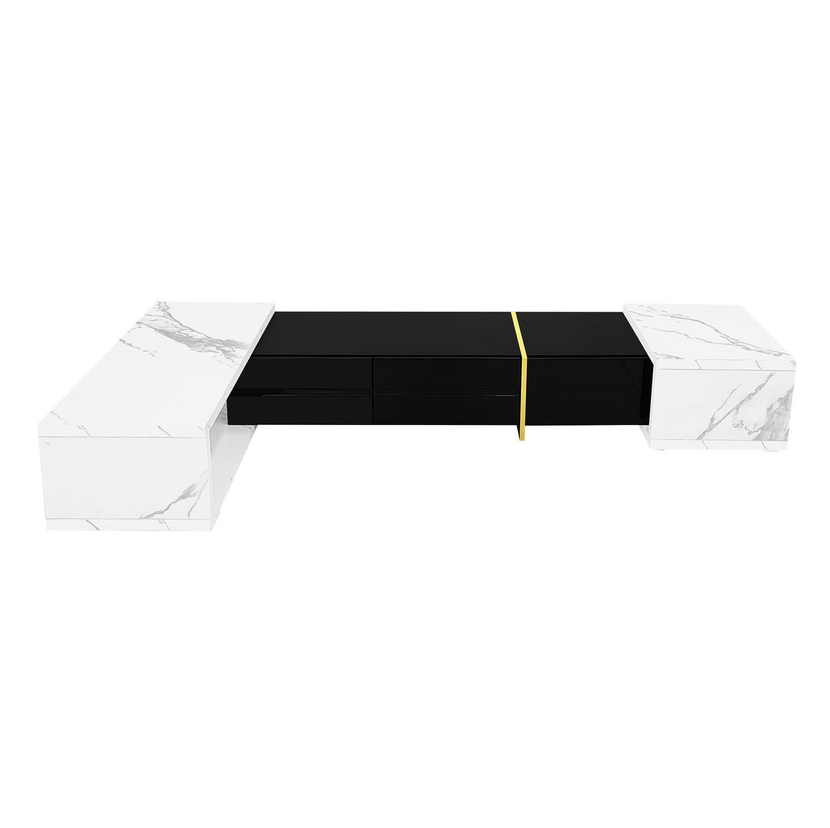 TV ormarić 140-260 cm crni i bijeli mramorni od MDF-a i iverice s rotacijom i velikim prostorom - crna, drvni materijal (260/30/40cm) - OKWISH