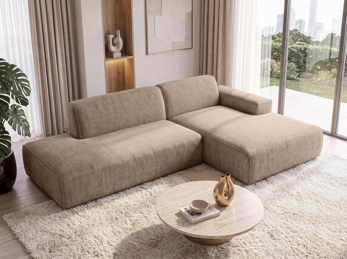 ECKSOFA L Form Didim Duo Warmbraun 288/162/80 cm – stilvolle kleine Eckcouch Rechts - Cognac/Schwarz, Kunststoff/Textil (162/288cm) - AX Living