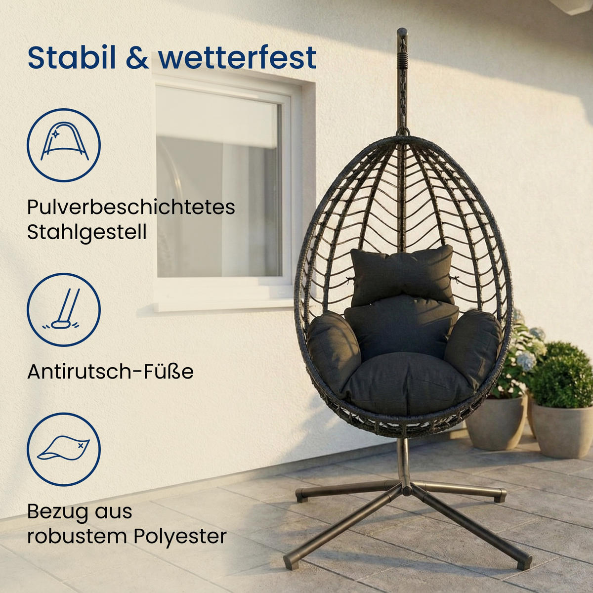 HÄNGESESSEL in Schwarz - Schwarz, Metall (92/197/104cm) - Home Collective