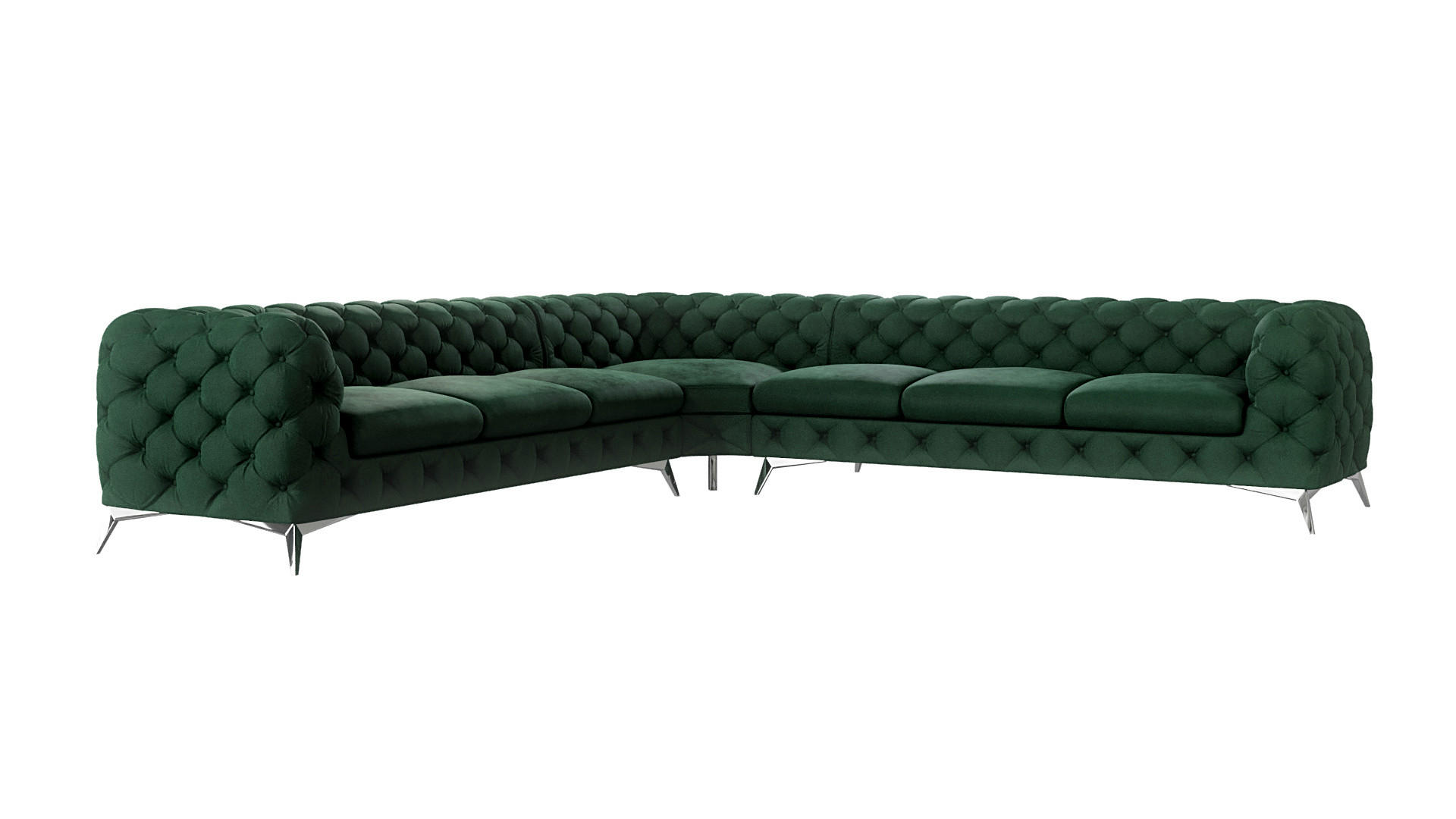 ECKSOFA Chesterfield Laura Flasche Grün Samt - Smaragdgrün/Silberfarben, Holz/Textil (323/323cm) - S-Style Möbel