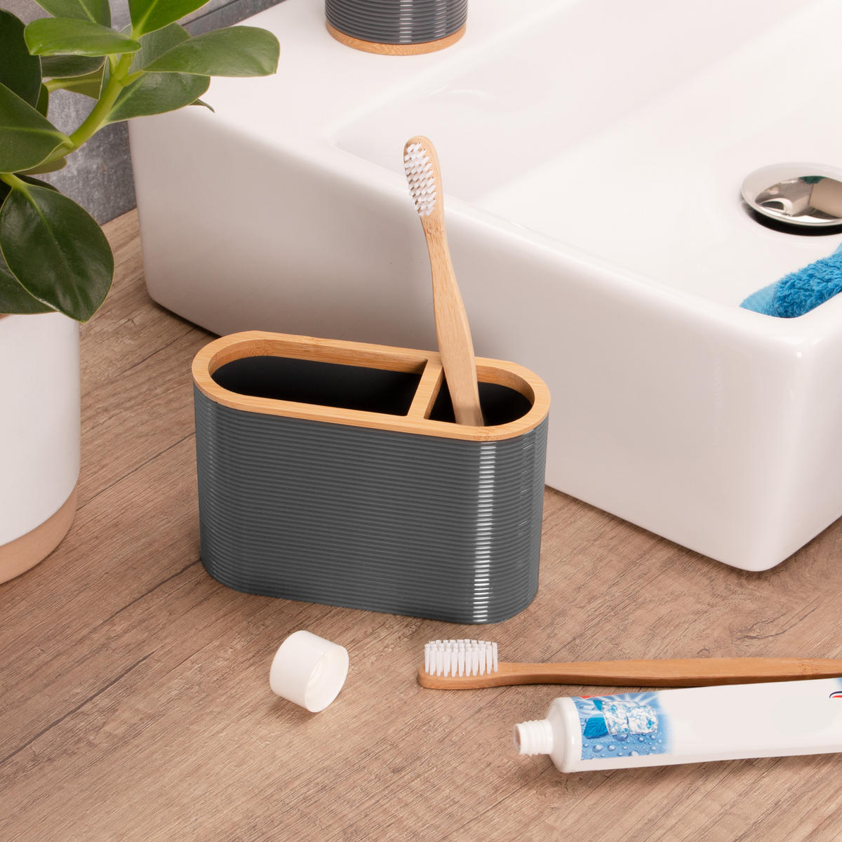 BADEZIMMER-SET 6tlg. SEGNO, grau - Grau, Kunststoff (19/24.5/19cm) - bremermann