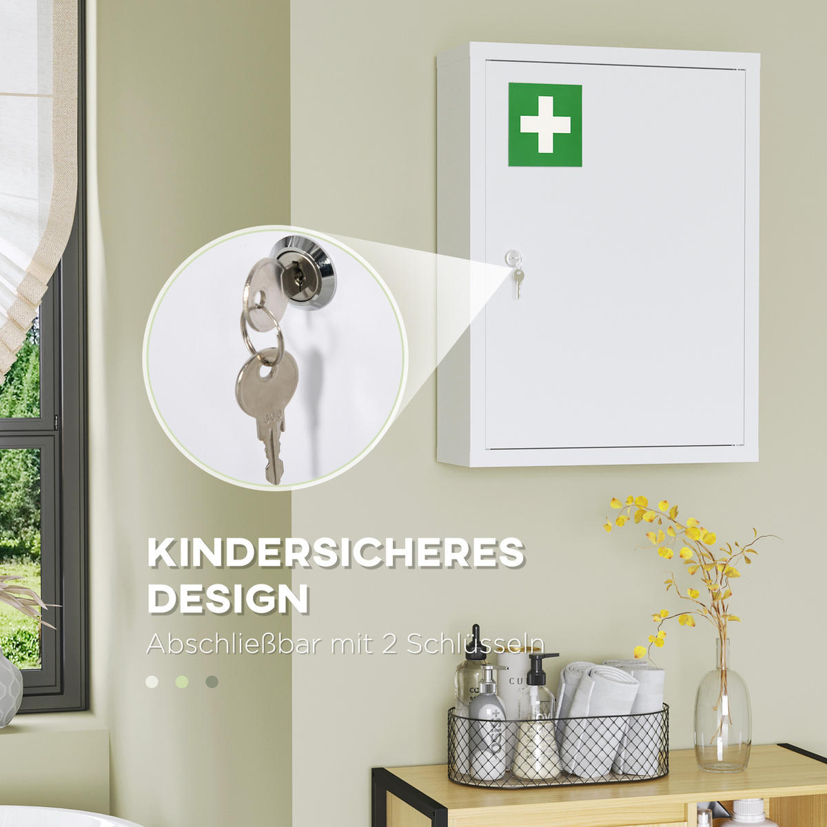MEDIZINSCHRANK mit 3 Fächern, 3 Schlüsseln, Stahl, Weiß - Weiß, Metall (15/53.5/40cm) - Kleankin