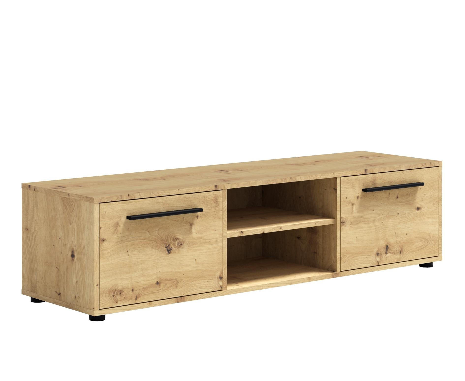 RTV-SCHRANK Maxivo 150 Artisan Eiche, zweitüriger TV-Tisch - Schwarz/Eiche Artisan, Holzwerkstoff (150/38/40cm) - Bettso