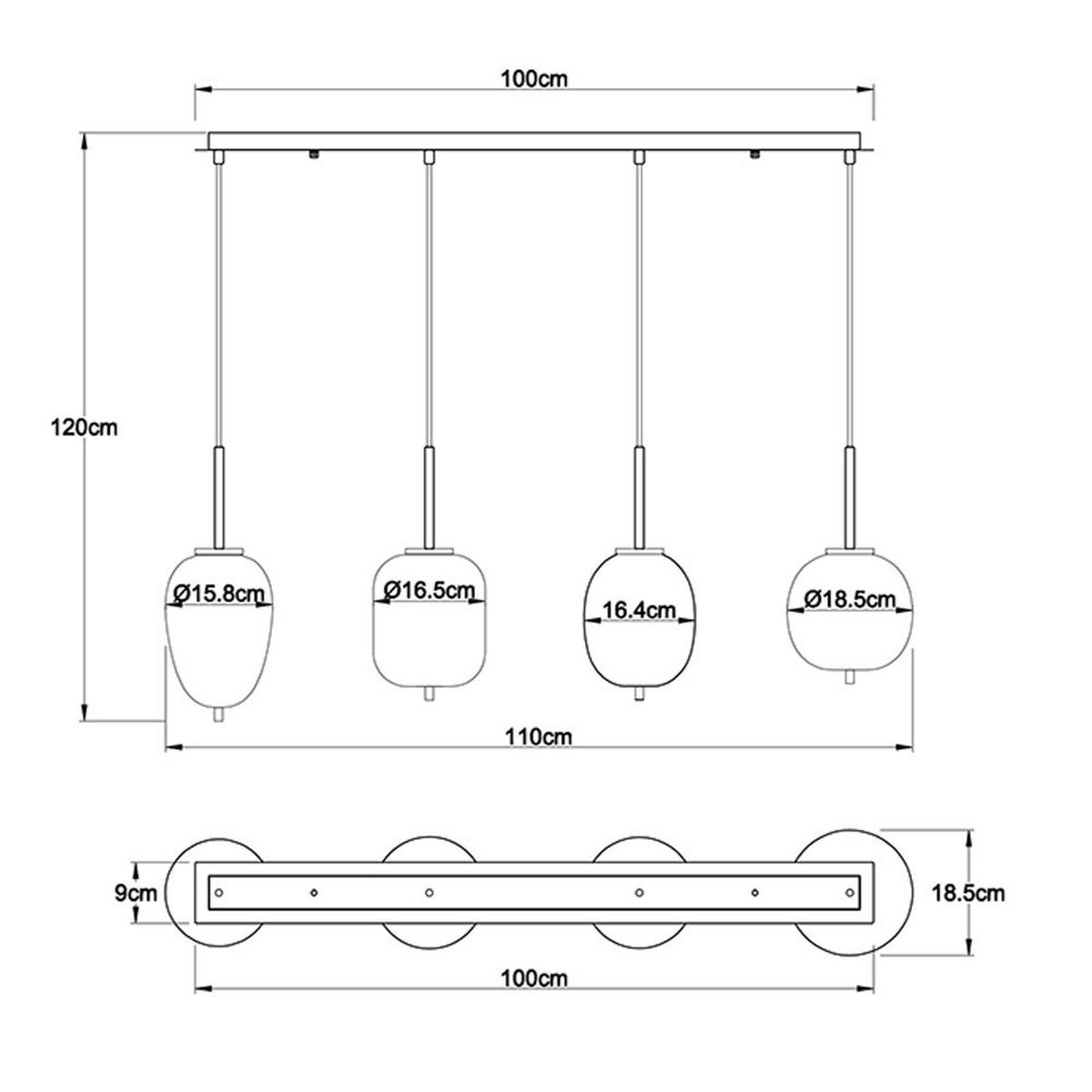 LED HÄNGELEUCHTE Metall Silber Opalglas 4-Flammig - Silberfarben, Glas (110/18.5/120cm) - Globo Lighting