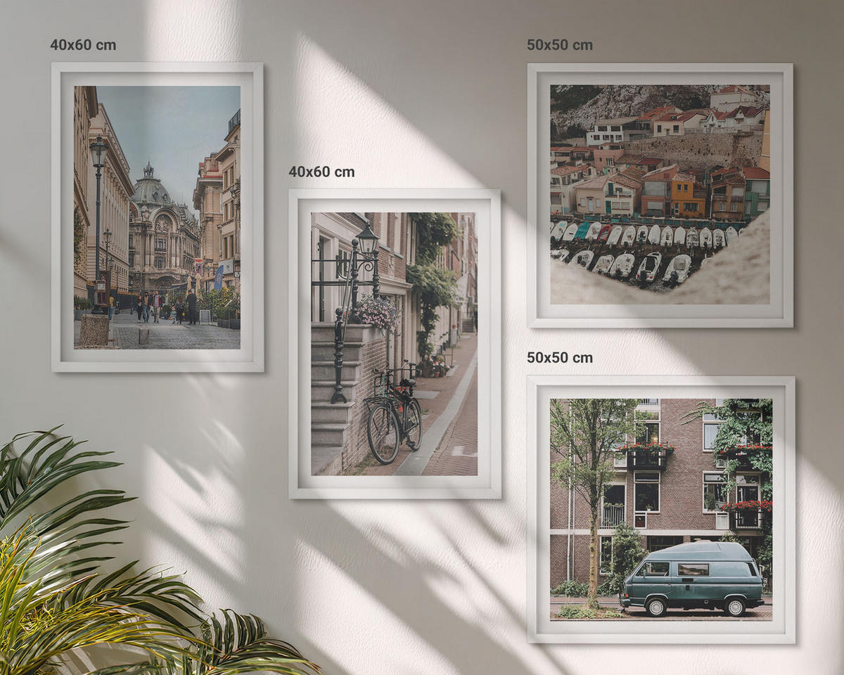 BILDER SET 4er Set - 50x50 cm & 40x60 cm Weißer Rahmen - Stadtansichten von Gebäuden - Weiß, Kunststoff (50/50cm) - TULUP