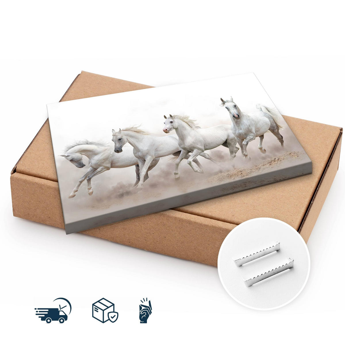LEINWANDBILD Pferde im Galopp Wüste Tiere 3D Effekt 100x70 - Beige/Schwarz, Textil (100/70cm) - Muralo
