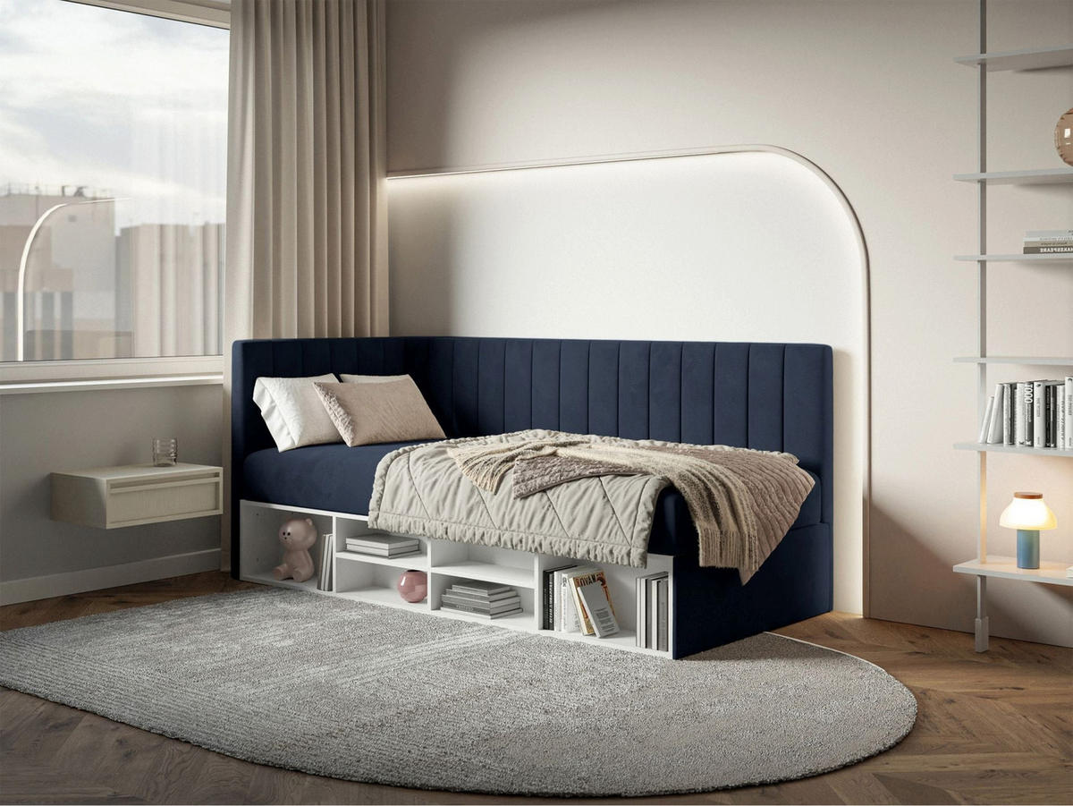 JUGENDBETT Ventrio Dunkelblau Easy-Clean-Samtbezug 90x200 cm - Graphitfarben, Kunststoff/Textil (90/200cm) - Selsey