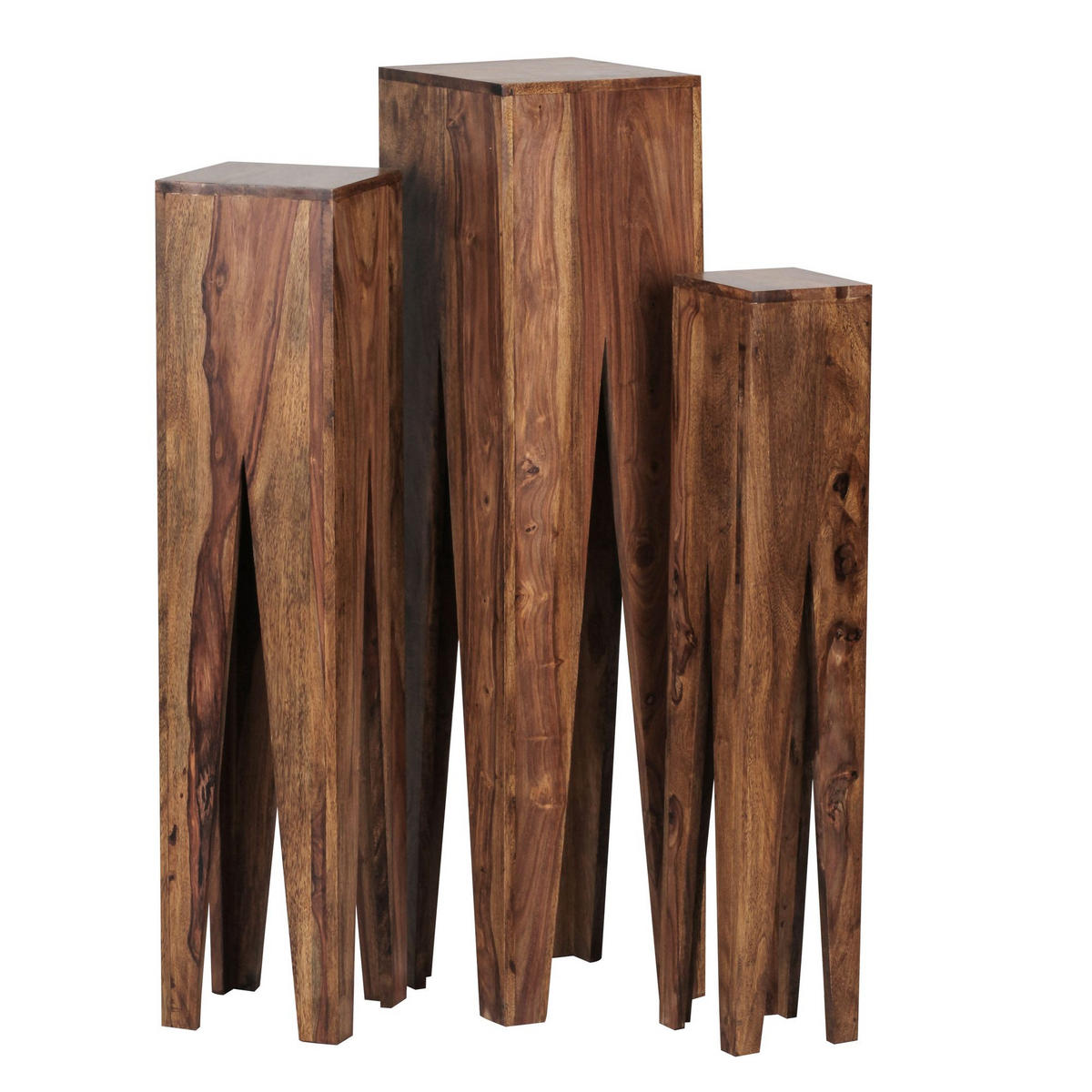 BEISTELLTISCH 3er Set Massivholz Handgefertigt Giraffenbeine, Braun 25x25x100 cm - Braun, Holz (25/25/100cm) - KADIMA DESIGN
