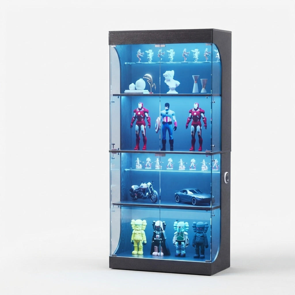 VITRINE,VITRINENSCHRANK Schwarz 80/35/165 cm mit LED Beleuchtung und Ladestation - Schwarz, Glas (80/165/35cm) - PARAFTA HOME