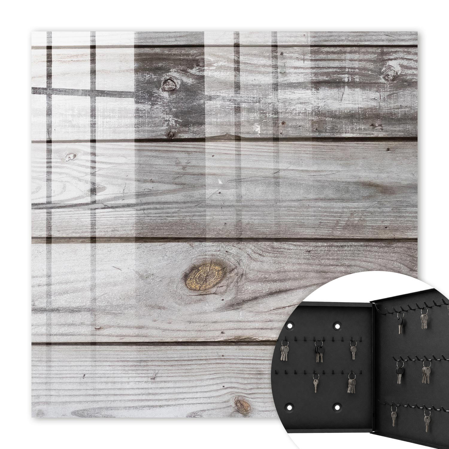 SCHLÜSSELBOX Schwarz 30x30 cm- Türöffnung nach rechts - Holzstruktur - Grau, Metall (30/30/5cm) - TULUP