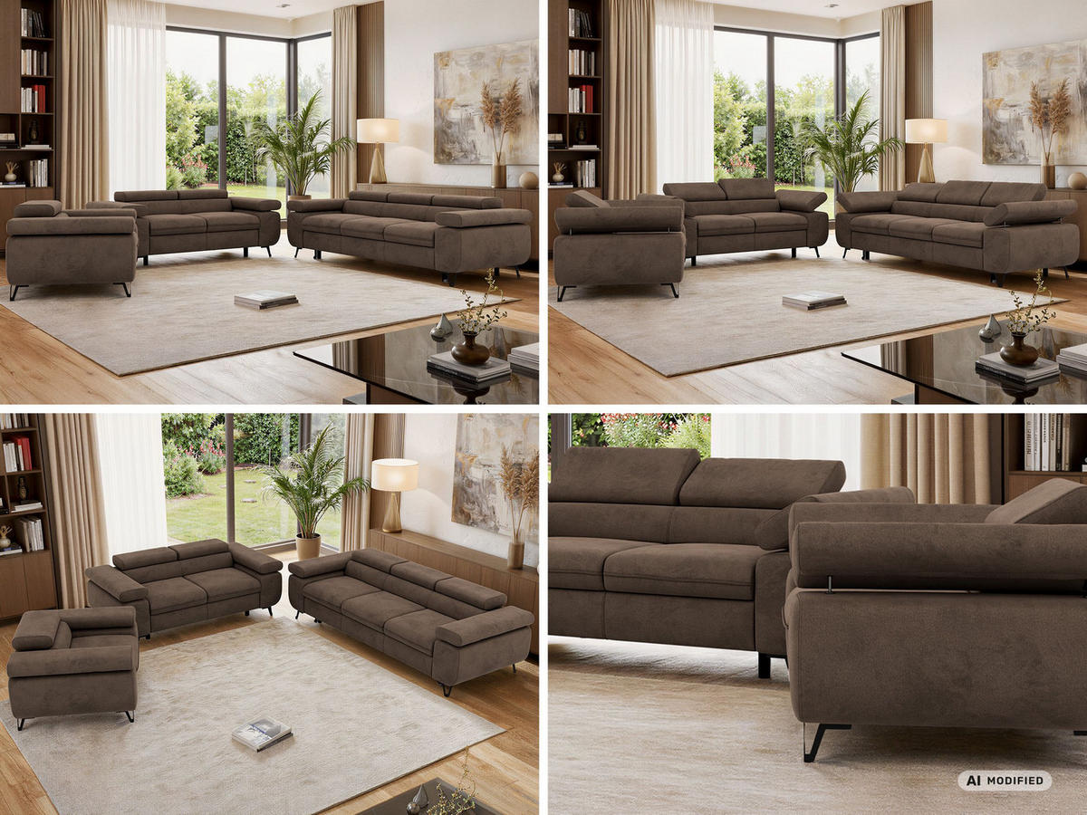 SEDACIA ZOSTAVA PETERS 1+2+3 - Hnedá Samet - hnedá/čierna, kov/textil (262/76/99cm) - MKS
