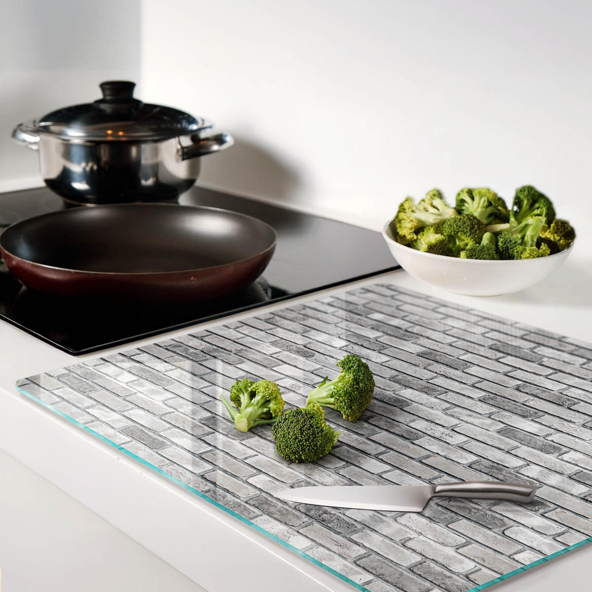 GLASPLATTE 60x52 cm Ziegelmauer - Grau, Glas (60/0.4/52cm) - TULUP
