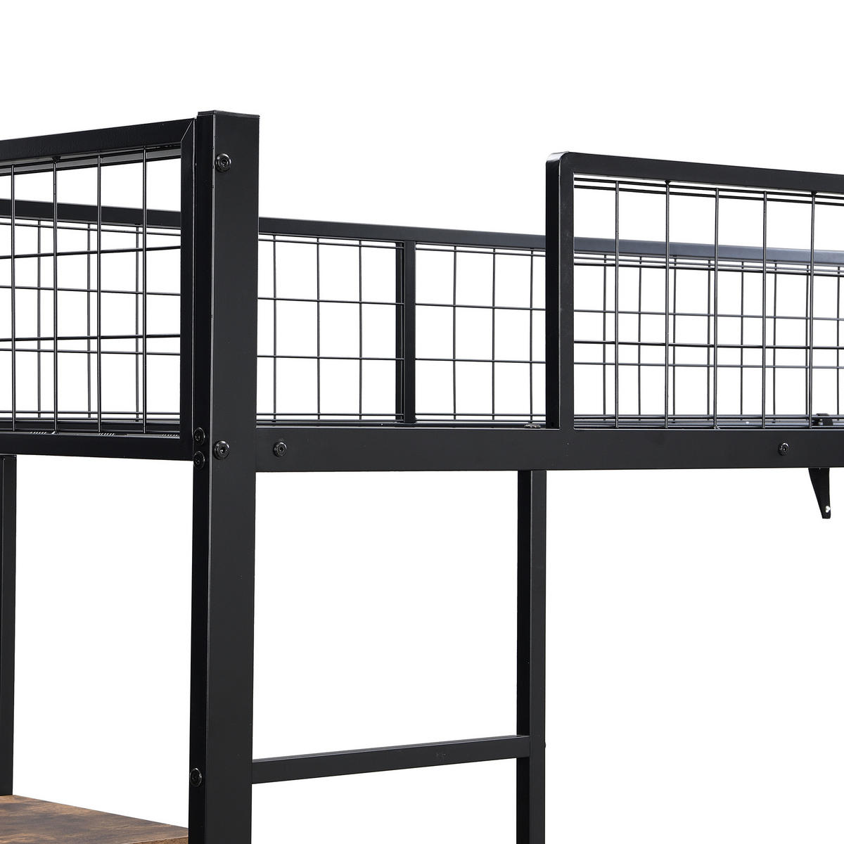 ETAGENBETT 90/200 cm in Schwarz & Dunkler Holzfarbe mit Tisch und Regal aus Metall & Holzwerkstoff - Schwarz, Holzwerkstoff/Metall (90/200cm) - CHICFURN