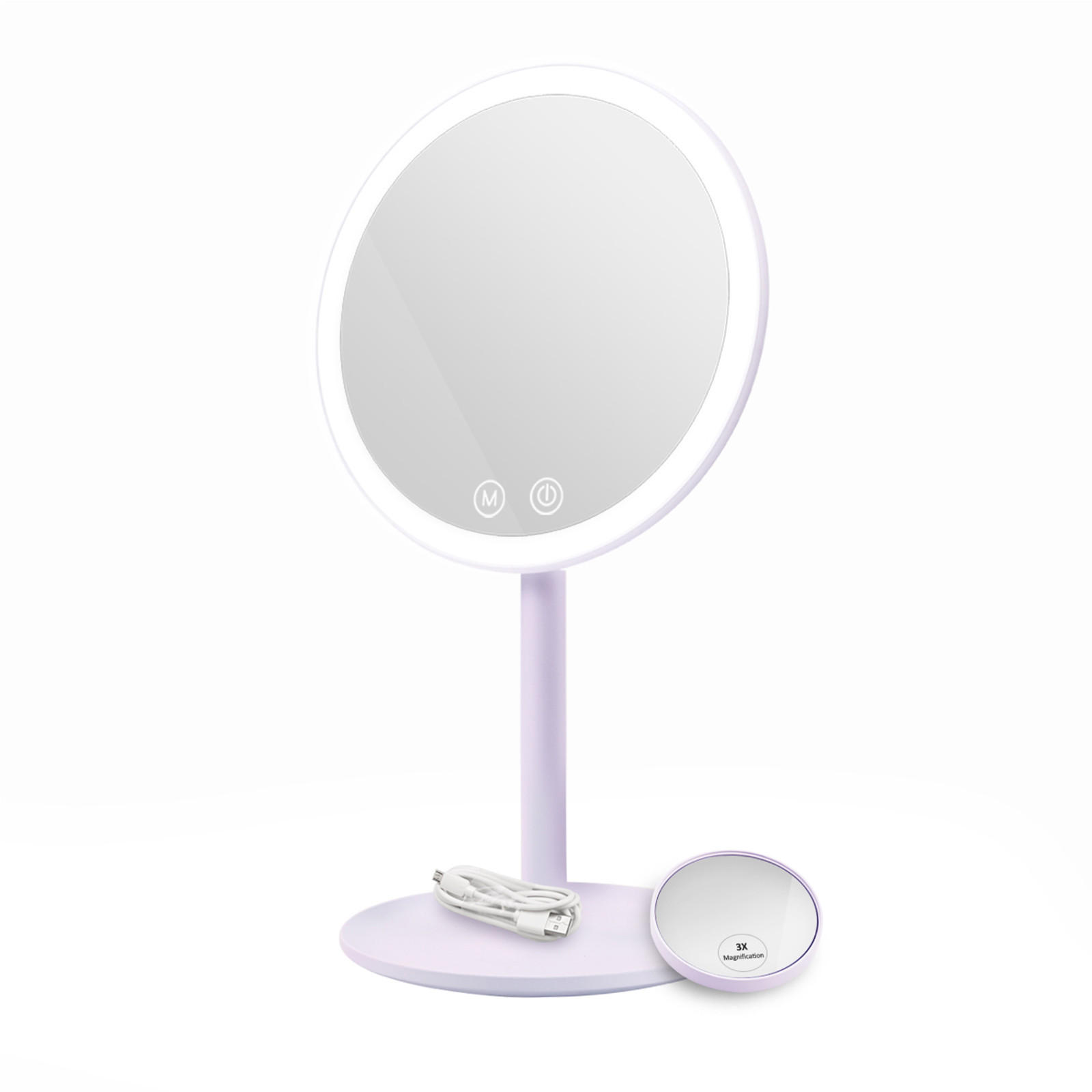 KOSMETIKSPIEGEL mit Licht mit Abnehmbare Saugnapfes, Violett, φ20 cm - Lila, Glas (20/35/20cm) - EMKE