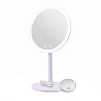 KOSMETIKSPIEGEL mit Licht mit Abnehmbare Saugnapfes, Violett, φ20 cm - Lila, Glas (20/35/20cm) - EMKE