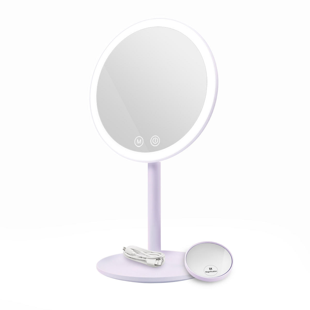 KOSMETIKSPIEGEL mit Licht mit Abnehmbare Saugnapfes, Violett, φ20 cm - Lila, Glas (20/35/20cm) - EMKE