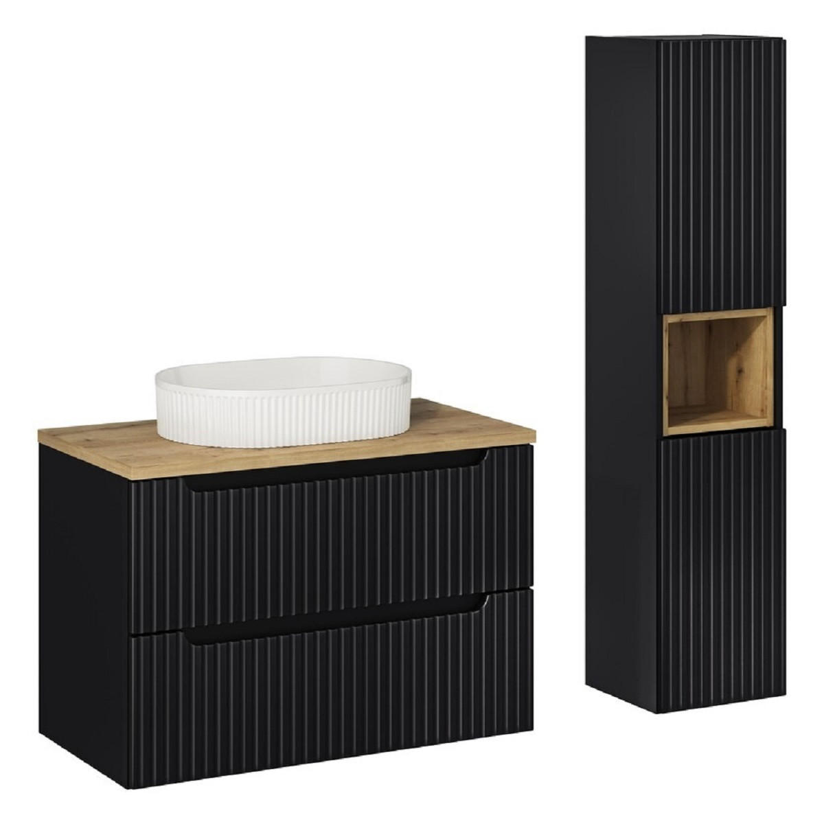 Milaros Markt Badmöbel-Set Schwarz, Eiche Artisan 80x140x40 cm