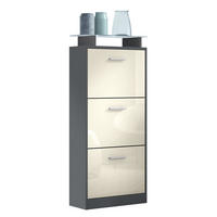 SCHUHSCHRANK Lavia Front in Creme Hochglanz - Creme, Holzwerkstoff (46/128/23cm) - Vladon