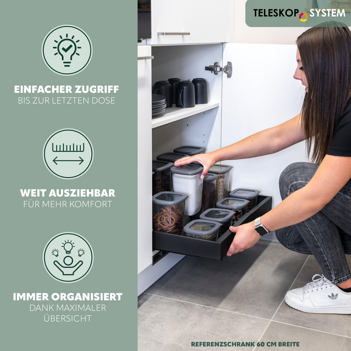 TELESKOPSCHUBLADEN (2er Set), ausziehbar, Metall, schwarz - Schwarz, Metall (51/6/42cm) - bremermann