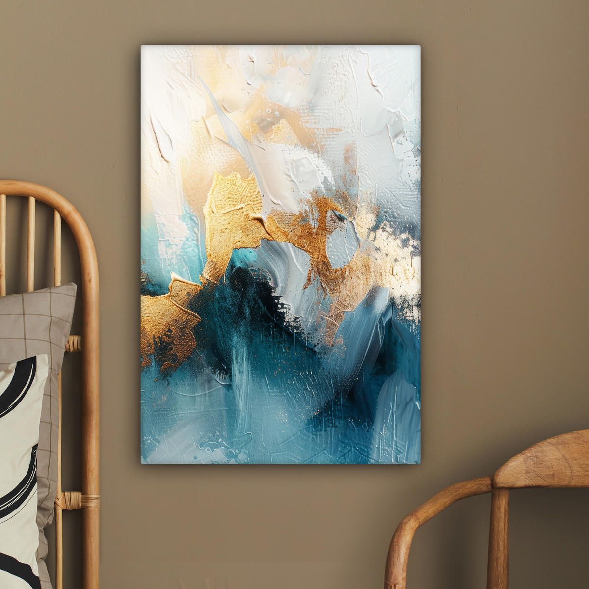 LEINWANDBILD Abstrakt - Kunst - Gold - Blau 40x60 cm - Petrol, Textil (40/60cm) - MuchoWow
