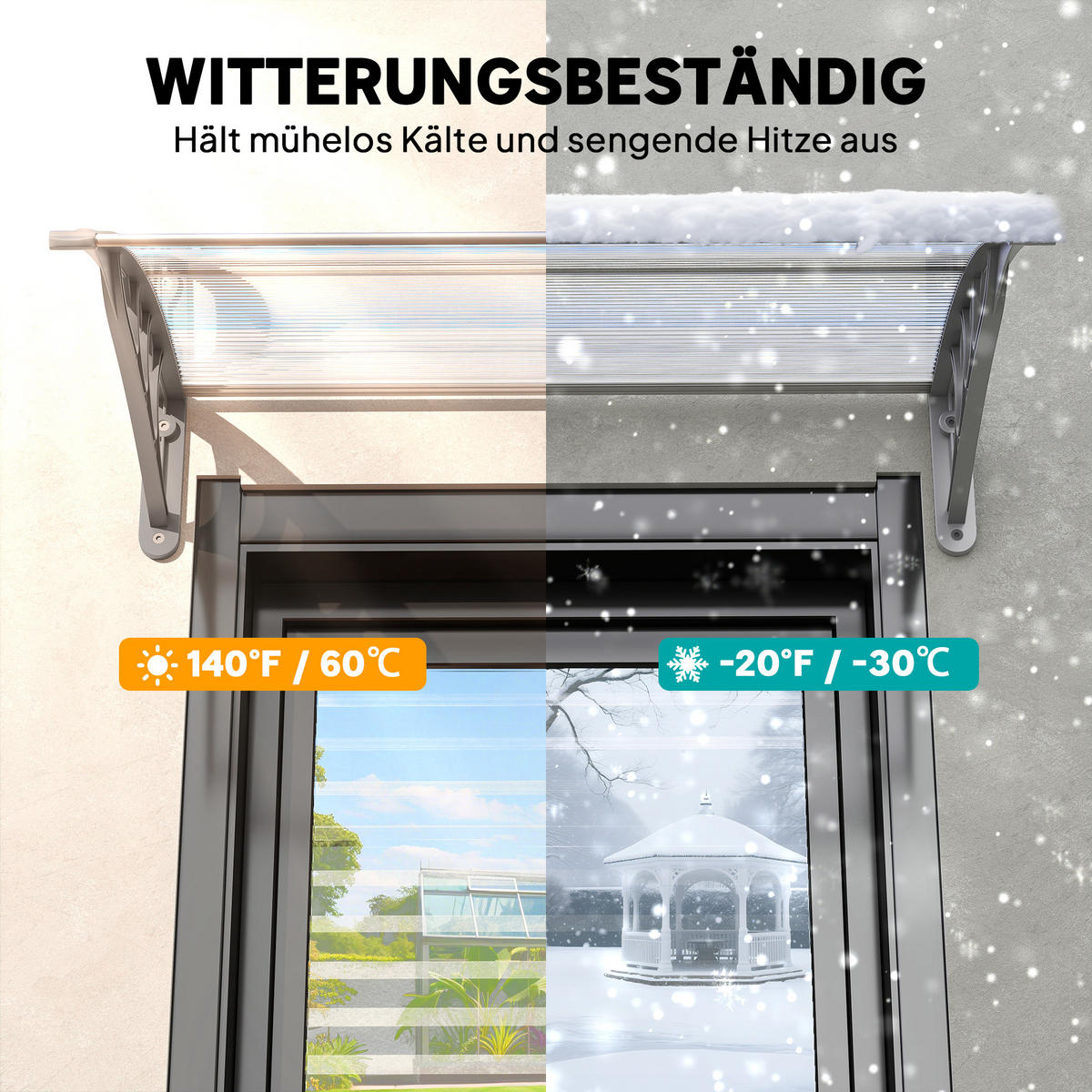 VORDACH-FÜR-HAUSTÜR Polycarbonat Silber - Silberfarben, Kunststoff (75/23/100cm) - Outsunny
