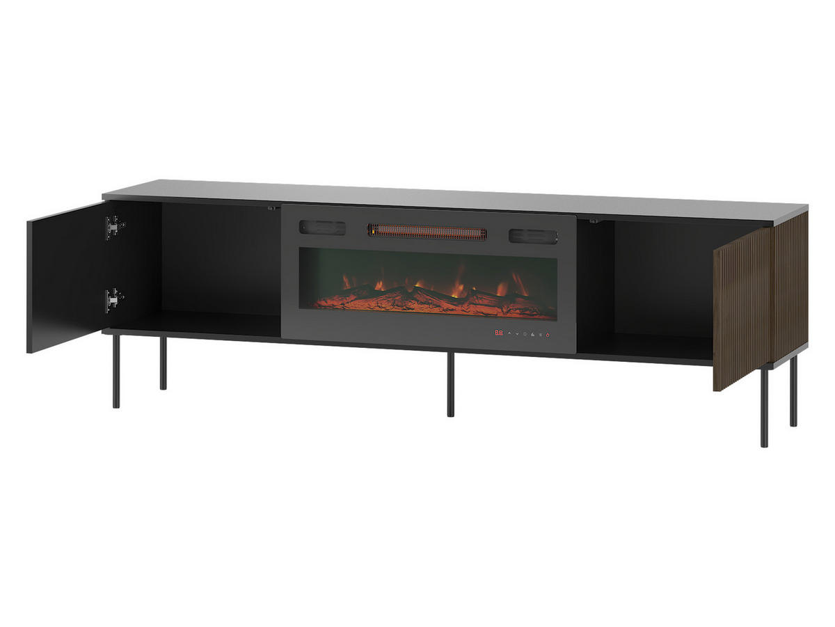 TV-LOWBOARD 180 Notte 05 mit Kamin - Nussbaumfarben/Schwarz, Holzwerkstoff/Metall (182/57/39cm) - MIRJAN24