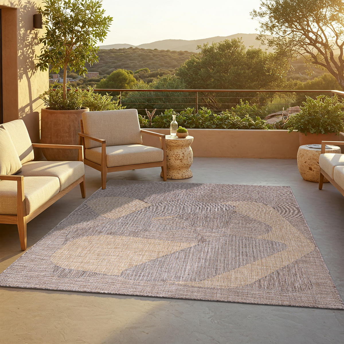 TAPISO YUCANA Braun Outdoor Teppich Flachgewebe 120/170 cm - Braun, Kunststoff (120/170cm) - Tapiso