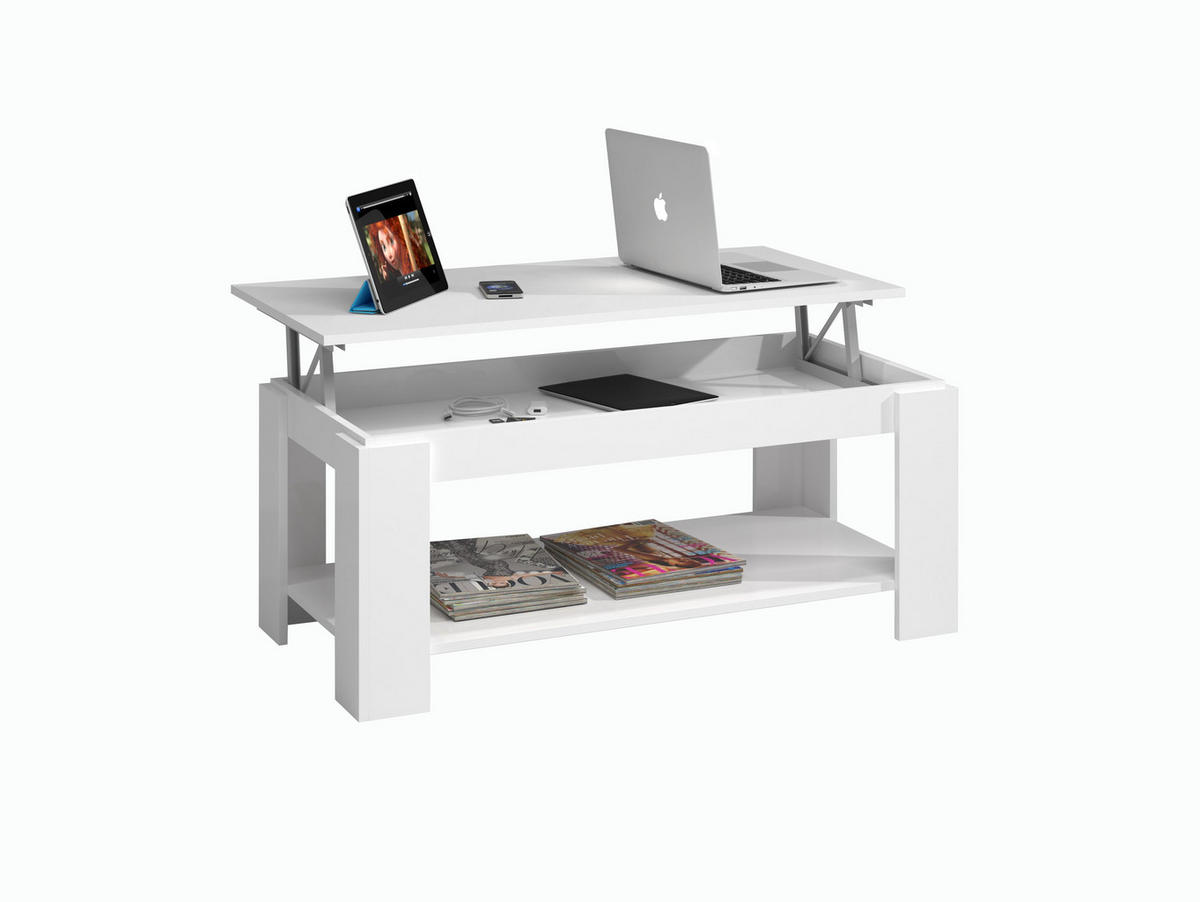 COUCHTISCH mit hochklappbarer Tischplatte L102 cm - Ambit - Weiß, Holzwerkstoff (102/50/43cm) - Calicosy
