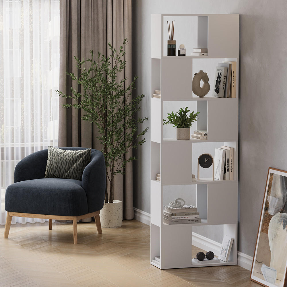 Thumbnail - Vicco Raumteiler, Weiß, Holzwerkstoff, 5 Fächer, Rechteckig, 60x186x24 cm, Wohnzimmer, Raumteiler & Paravents, Raumteile...