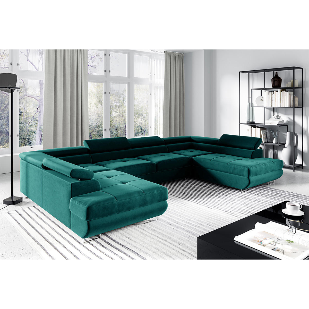 PANORAMASOFA Wilson 5 Sitzplätze Tannengrün - Grün, Holzwerkstoff (335/72/201cm) - Petits-meubles