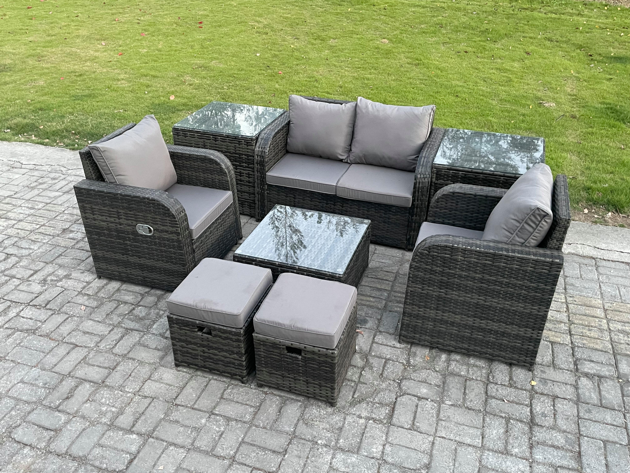 LOUNGESOFA-SET Polyrattan Dunkelgrau 6-Sitzer - Dunkelgrau, Metall - Fimous