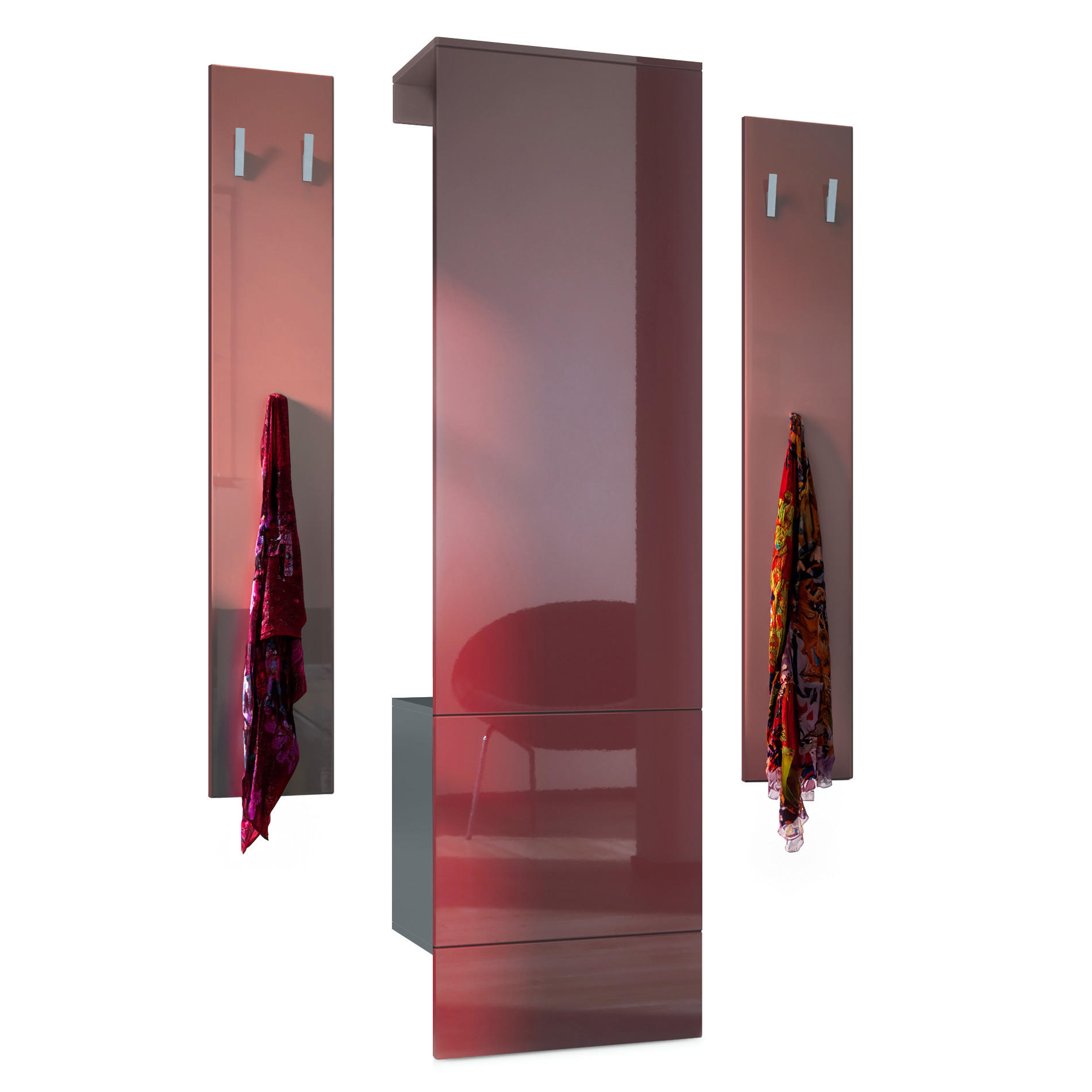 GARDEROBE Hollywood Bordeaux Hochglanz - Bordeaux, Holzwerkstoff (123/193/35cm) - Vladon