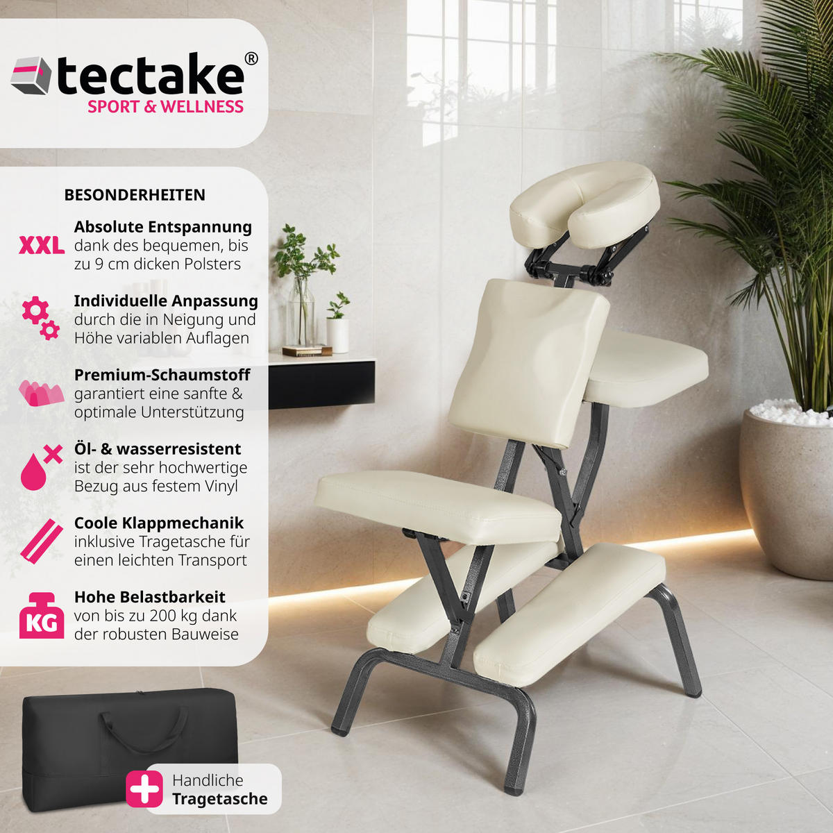 MASSAGESTUHL ,80 x 50 x 105 cm,beige - Beige, Metall (50/105/80cm) - tectake