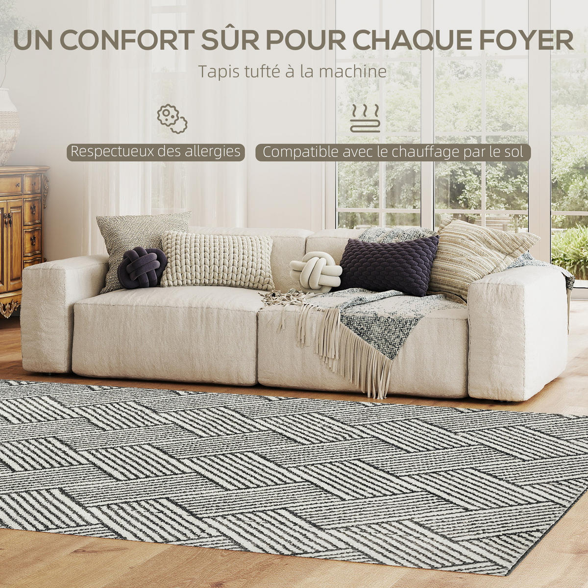 TEPPICH DE-14298 geometrisches Muster, maschinenwaschbar Grau - Hellgrau, Kunststoff (140/200cm) - ComfortXL