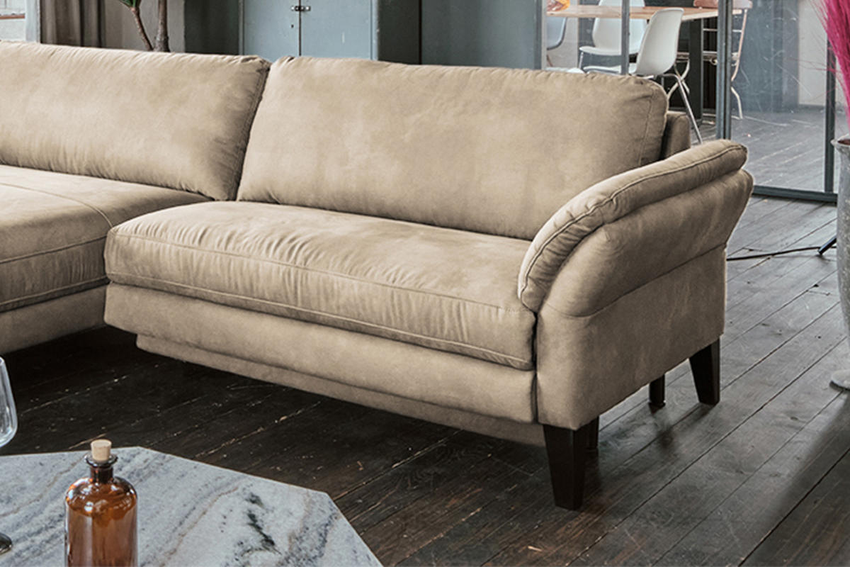 ECKSOFA MALTA Beige Webstoff - Beige/Schwarz, Buchenholz/Textil (302/175cm) - KAWOLA