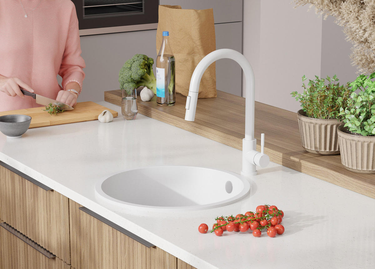 SPÜLBECKEN RUND Valletta Slim, 2-er set Weiß 46/46 cm 1 Becken + Ablauf-Set ab 50er Unterschrank - Chromfarben/Weiß, Kunststoff (46/20/46cm) - Primagran