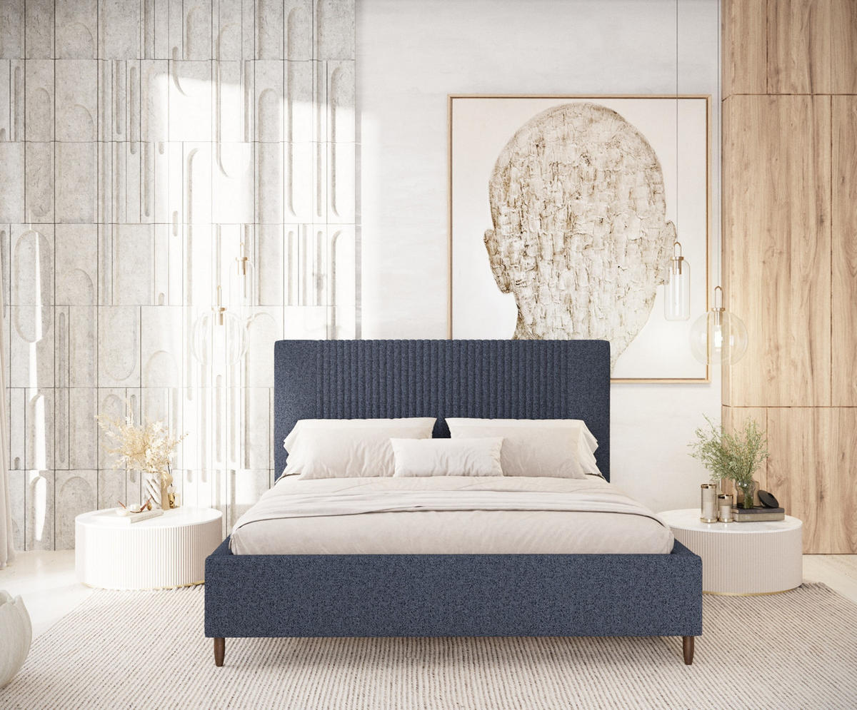 POLSTERBETT Etero Marineblau 180/200 cm im Webstoff - Wengefarben/Naturfarben, Holz/Holzwerkstoff (180/200cm) - Maison de Reve