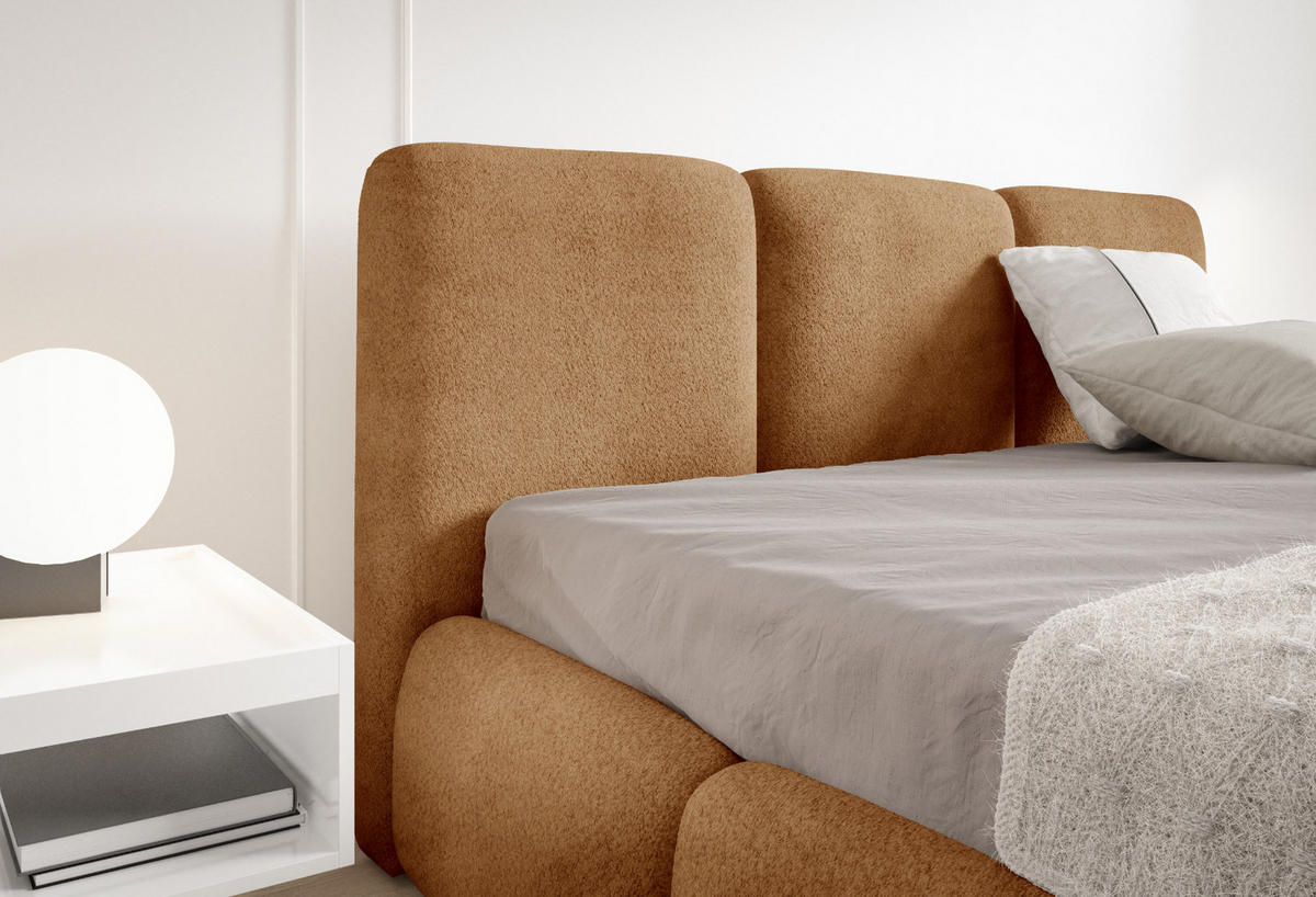POLSTERBETT mit Stauraum Bouclé-Stoff 200x200 cm in Rost - Orange, Textil (200/200cm) - Home Collective