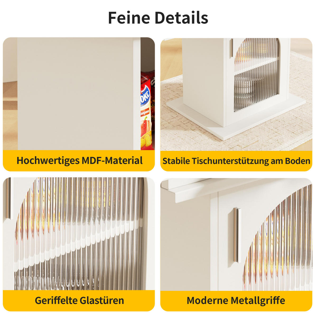 AUSZIEHBARER Esstisch aus MDF mit Ablage & Glas-Türen, 110–140/80/76 cm, Weiß - Weiß, Holzwerkstoff (140/80/76cm) - Redom