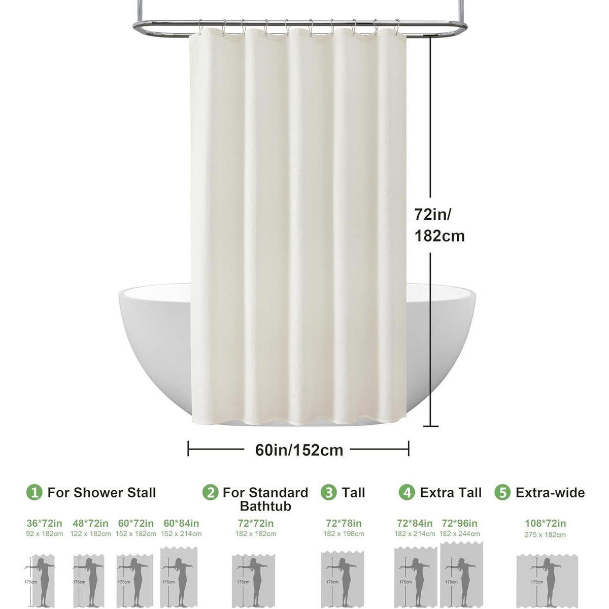 DUSCHVORHANG Waffelstoff Creme 152 x 182 cm - Creme, Textil (152/182cm)