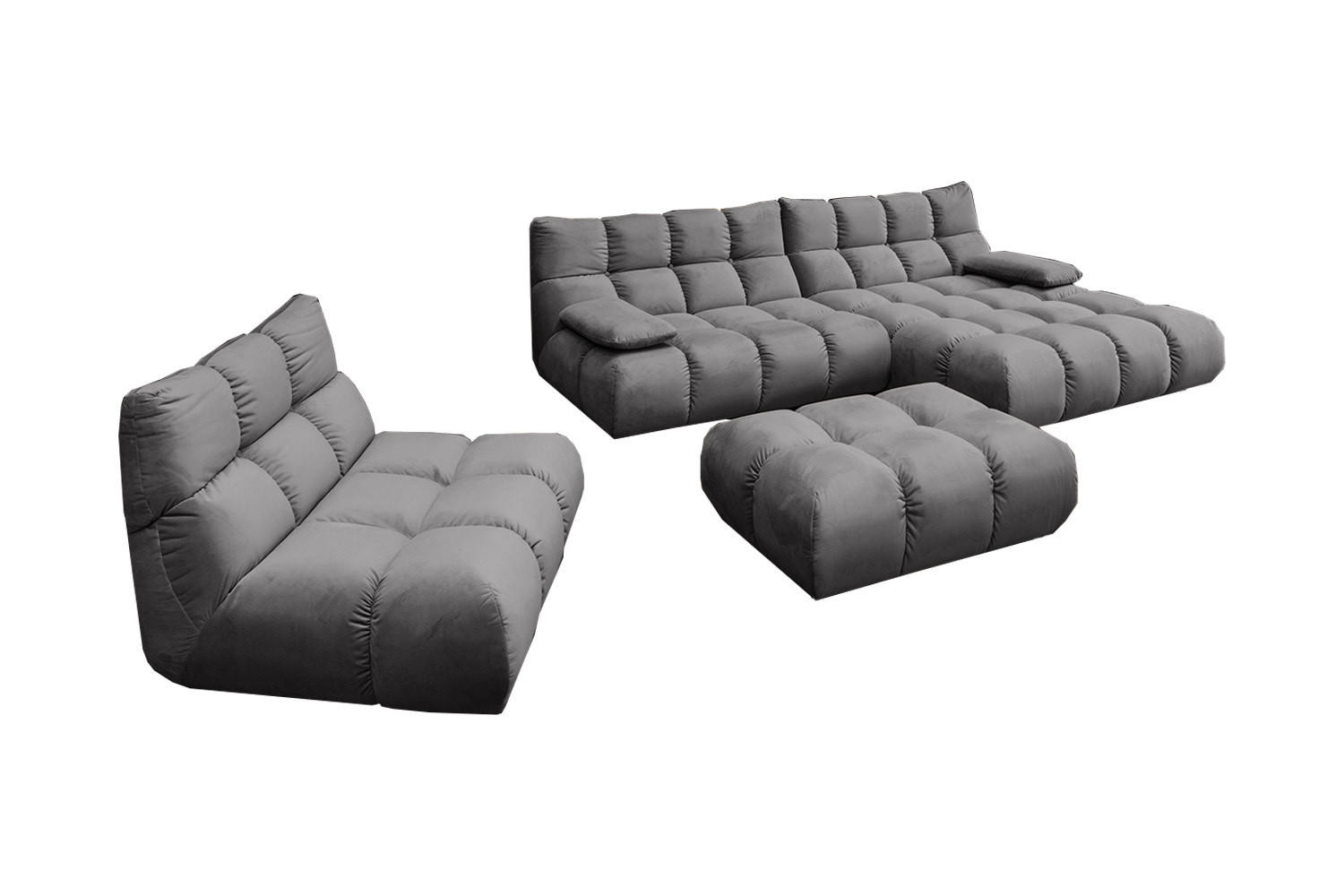 SITZGRUPPE VIVIEN 3ER SET Steingrau Velvet - Grau, Kunststoff/Textil (510/85/359cm) - KAWOLA