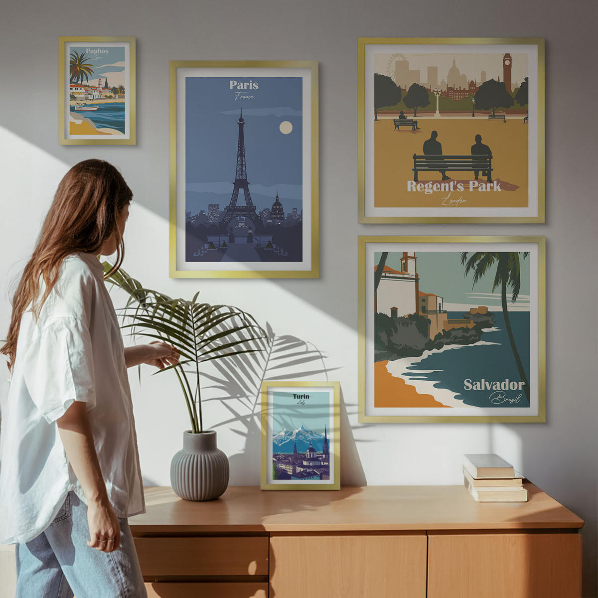 WANDBILDER 5er Set - 50x50 cm & 20x30 cm & 40x60 cm Goldrahmen - Touristische Küstenlandschaften - Goldfarben, Kunststoff (40/60cm) - ArtPrintCave