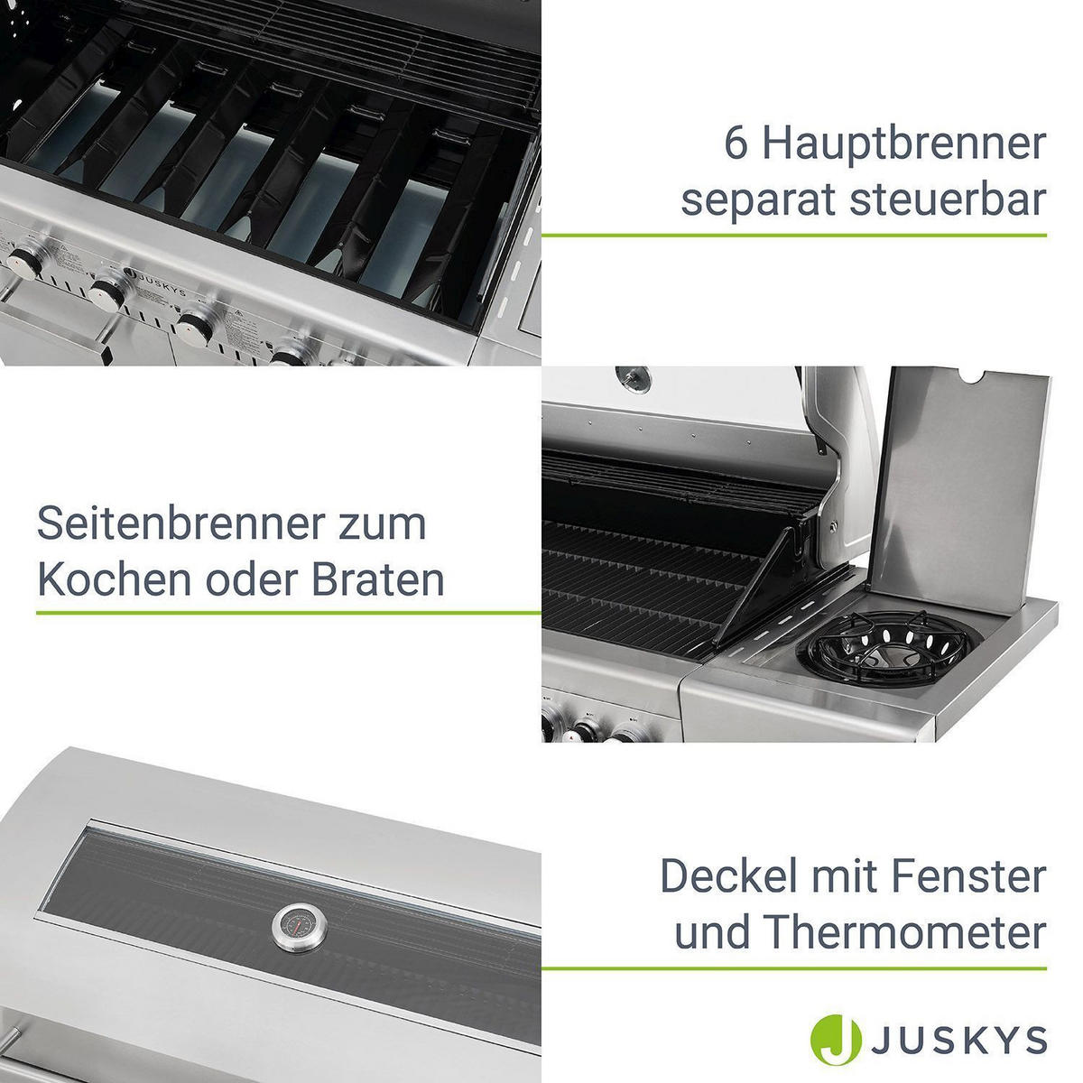 GASGRILL Minnesota silber 6+1 - Silberfarben, Metall (170/115/54cm) - Juskys