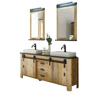 BADMÖBEL-SET Used Wood hell, anthrazit, Doppelwaschtisch mit Waschbecken LED Spiegellampe Stove - Eichefarben/Anthrazit, Holzwerkstoff/Metall (163/210/43cm) - Furn.Design