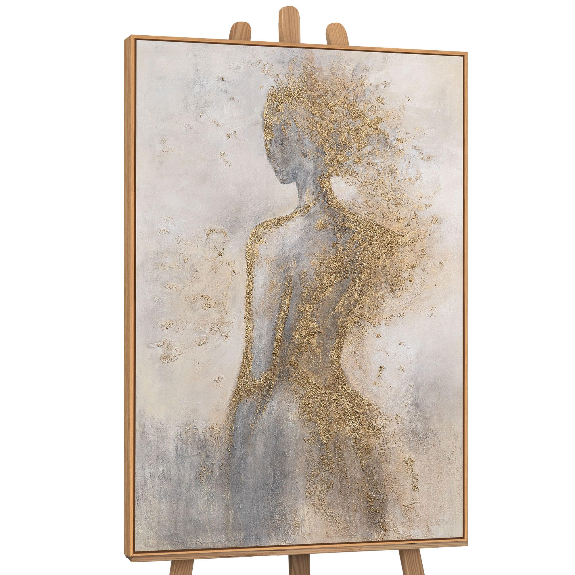 GEMÄLDE Goldene Aura Schattenfugenrahmen Eichefarben 120x80 cm - Eichefarben, Holz (120/80cm) - YS-art gallery