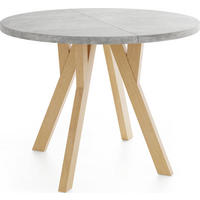 ESSTISCH Avero runder ausziehbarer, Beton grau 90-190/90/77 cm - Hellbraun/Hellgrau, Holz/Holzwerkstoff (90/90/77cm) - WFL GROUP
