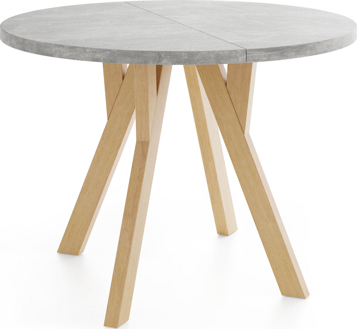 ESSTISCH Avero runder ausziehbarer, Beton grau 90-190/90/77 cm - Hellbraun/Hellgrau, Holz/Holzwerkstoff (90/90/77cm) - WFL GROUP