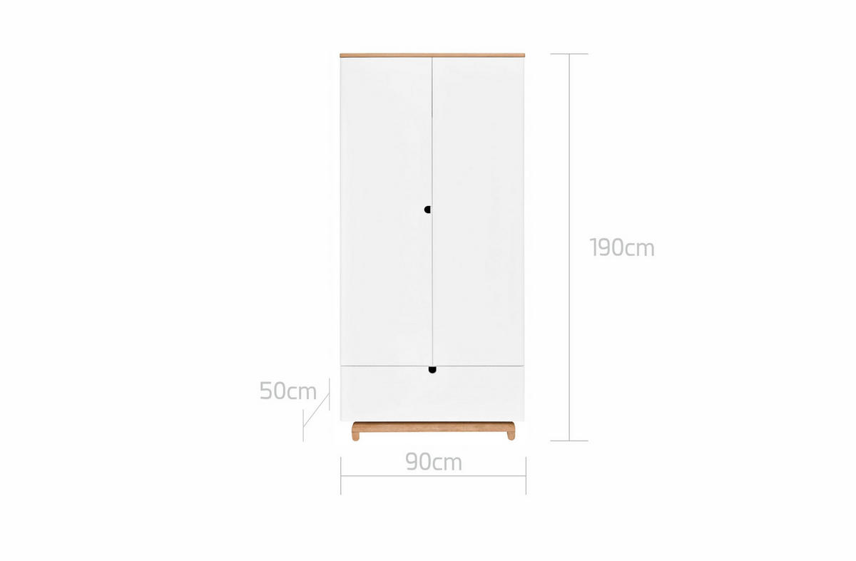 KINDERKLEIDERSCHRANK Nomi, 2-türig – ideal für das Kinderzimmer - Weiß, Holzwerkstoff (90/190/50cm) - RAUMHIRSCH FURNITURE